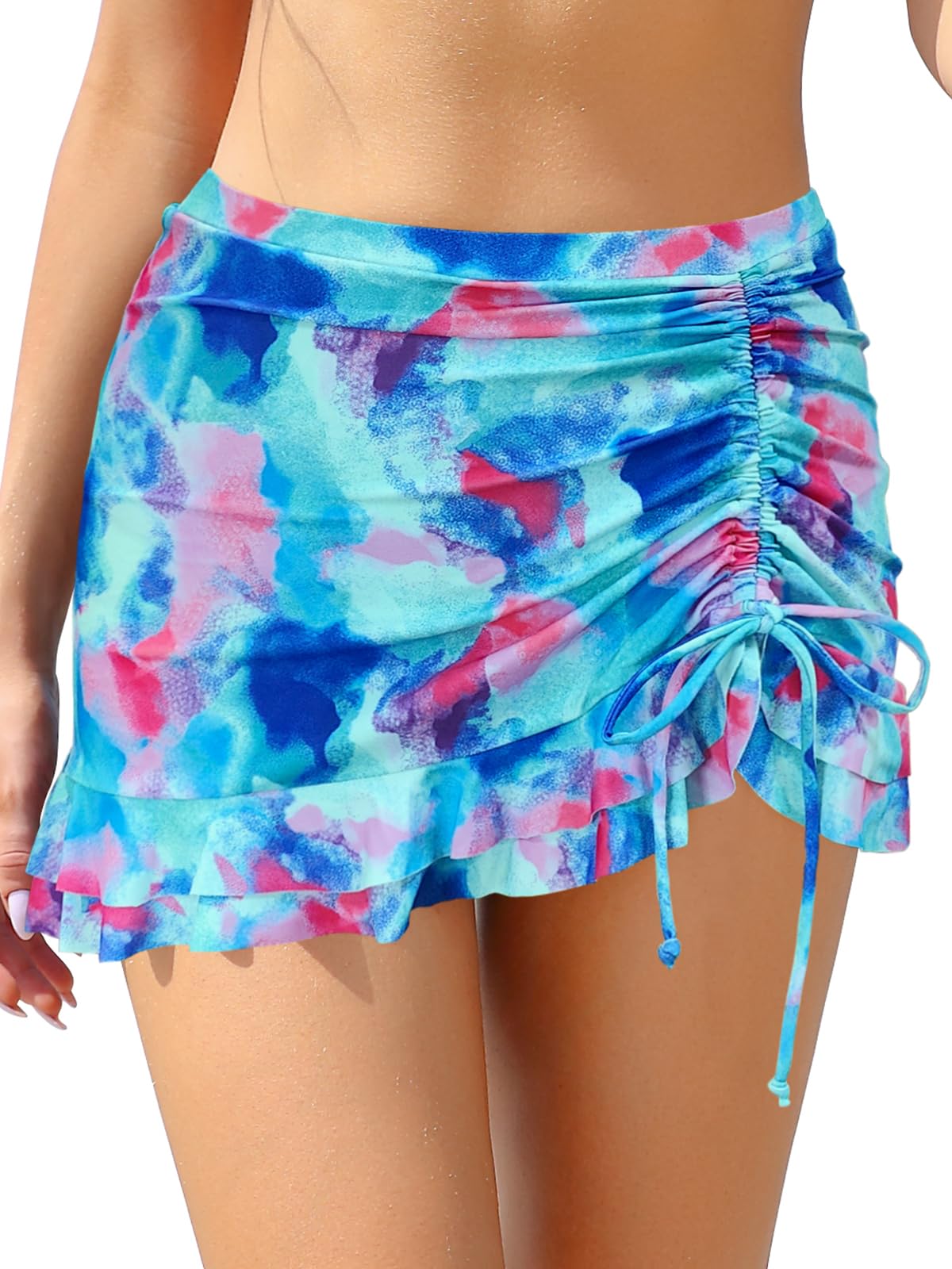 SHEKINI Traje de Baño para Mujer Elegante Ruched Bikini Falda Corta Incorporada Pantalones de Bikini Deportivo Verano Falda de Baño con Cordón de Playa — view 10