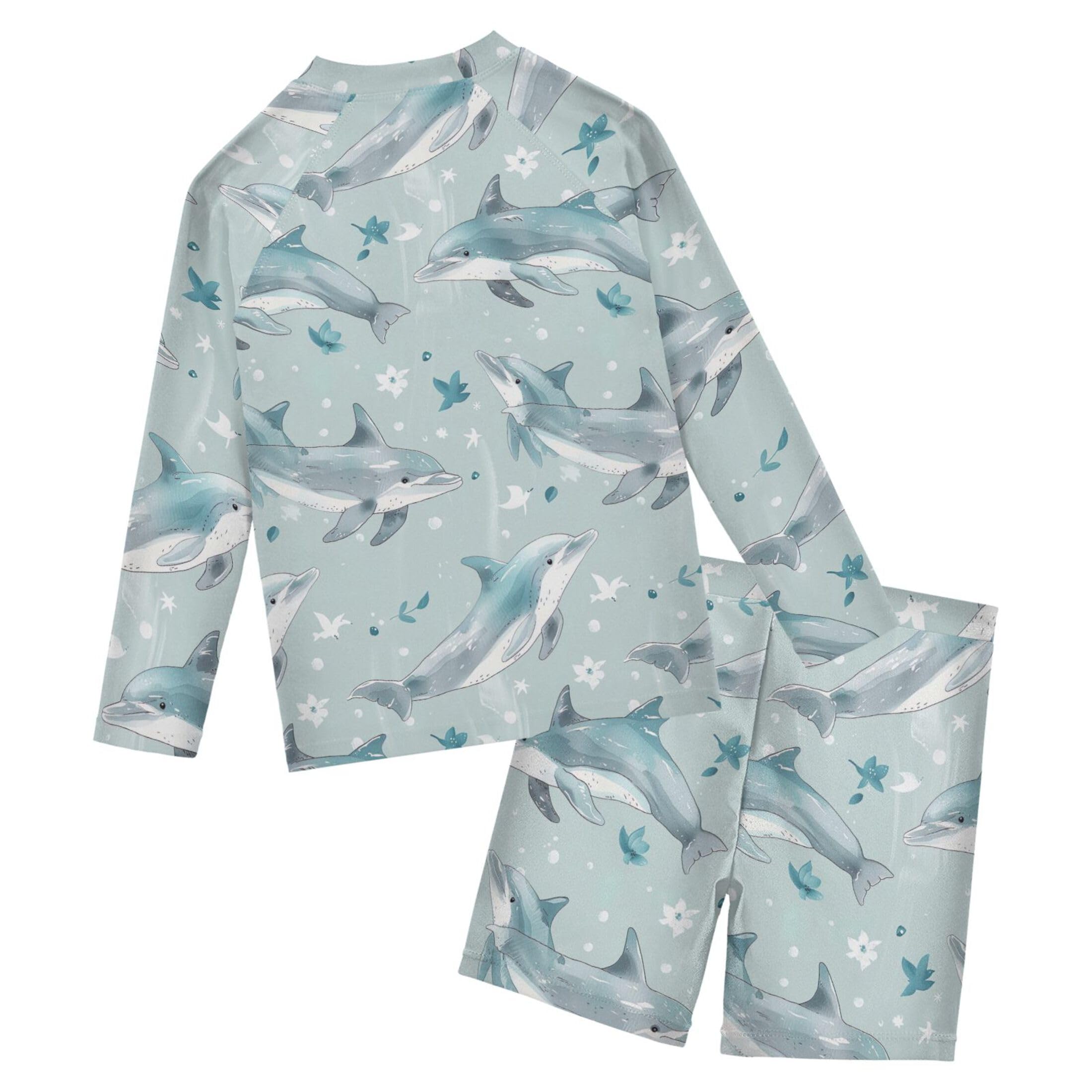 Dolphins Animal Toddler and Baby Boys' 2-Piece Swimsuit Trunk, Long Sleeve Rashguard Bathing Suit B0403562