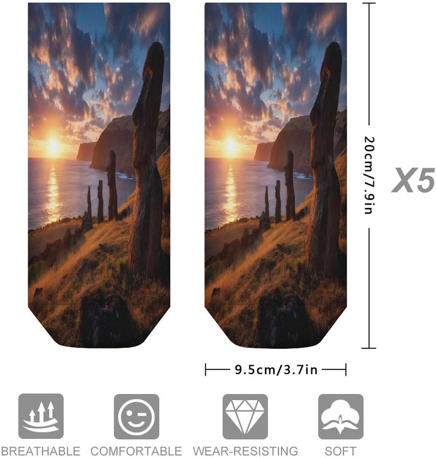 Easter Island Moai Monuments Socks for Men Women 5 Pairs Ankle Socks