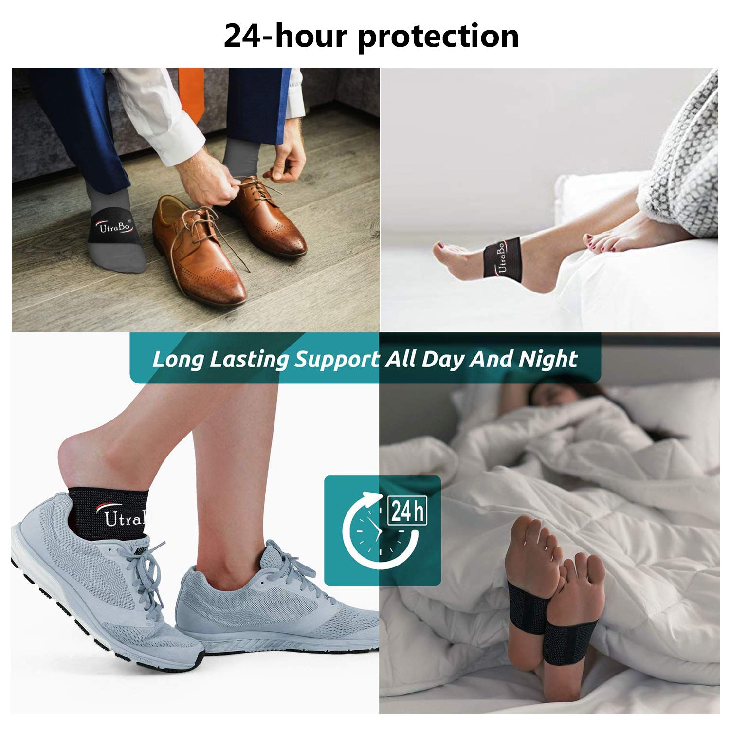 Arch Support Brace for Flat Feet with Gel Pad Inside-2 Pairs-Plantar Fasciitis Support Brace-Compression Arch Sleeves for Women & Men-Foot Pain Relief for Planter Fasciitis (2*Black)