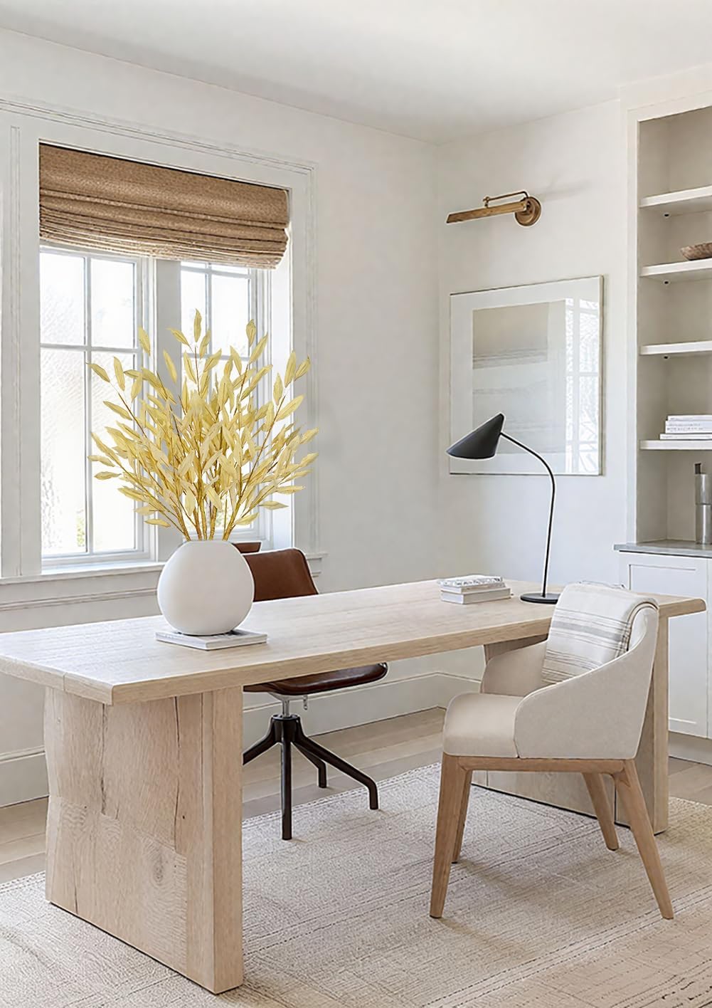 5 Pcs Artificial Fall Eucalyptus Leaves Greenery Stems for Home Vase Decor, 35" Fake Leaf Branches Plants for Autumn Floral Arrangements, Wedding, Thanksgiving & Party Table Centerpieces, Beige Yellow - Image 7