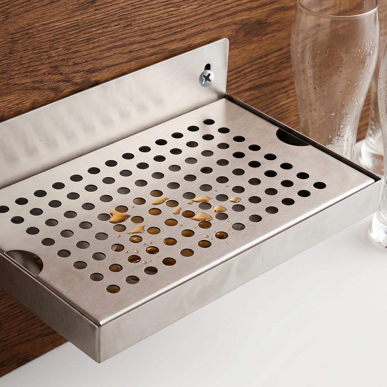 Operitacx Bandeja de Goteo para Cerveza - Bandeja de Goteo de Acero Inoxidable con Drenaje - Superficie Altamente Pulida - Torre de Grifo de Cerveza de Montaje en Pared, reemplazo para dispensador de