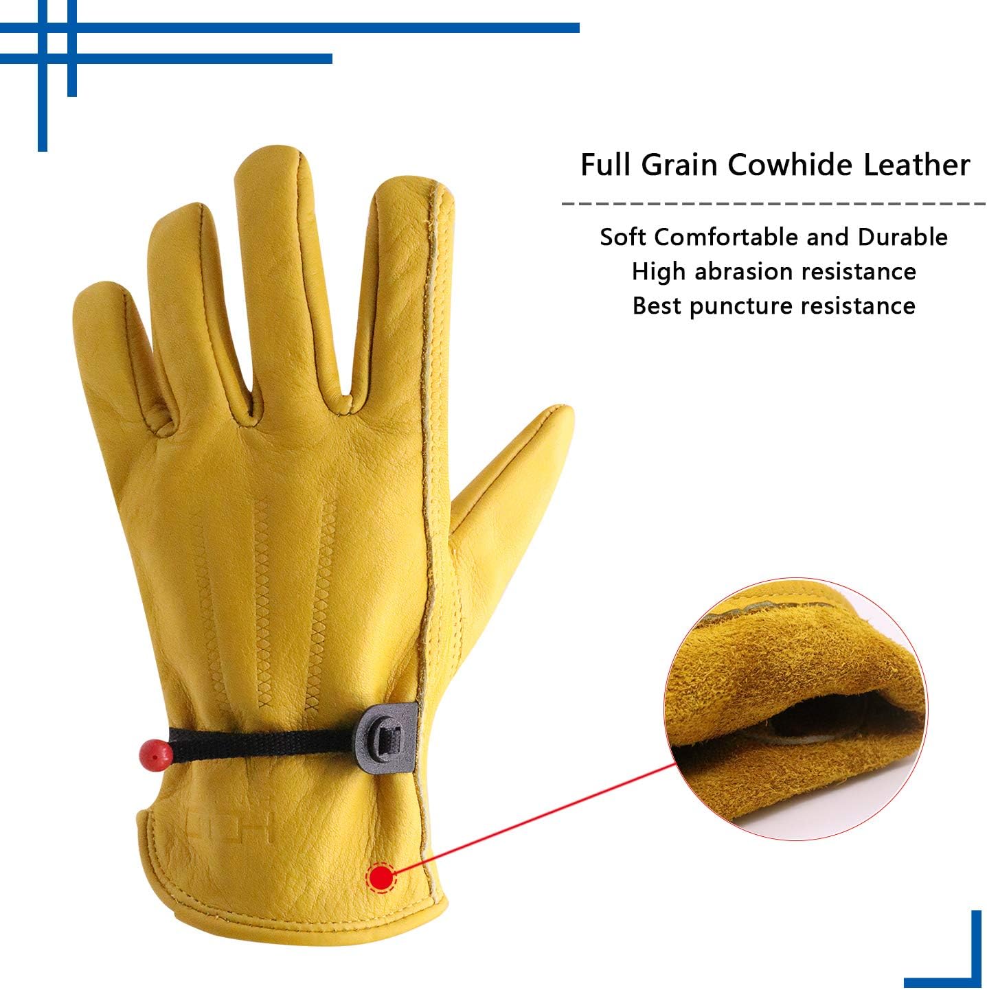 HANDLANDY HLDD 2 Pairs Leather Work Gloves for Men & Women, Reinforced Durable Palm for Welding, Farm, Gardening, Driving