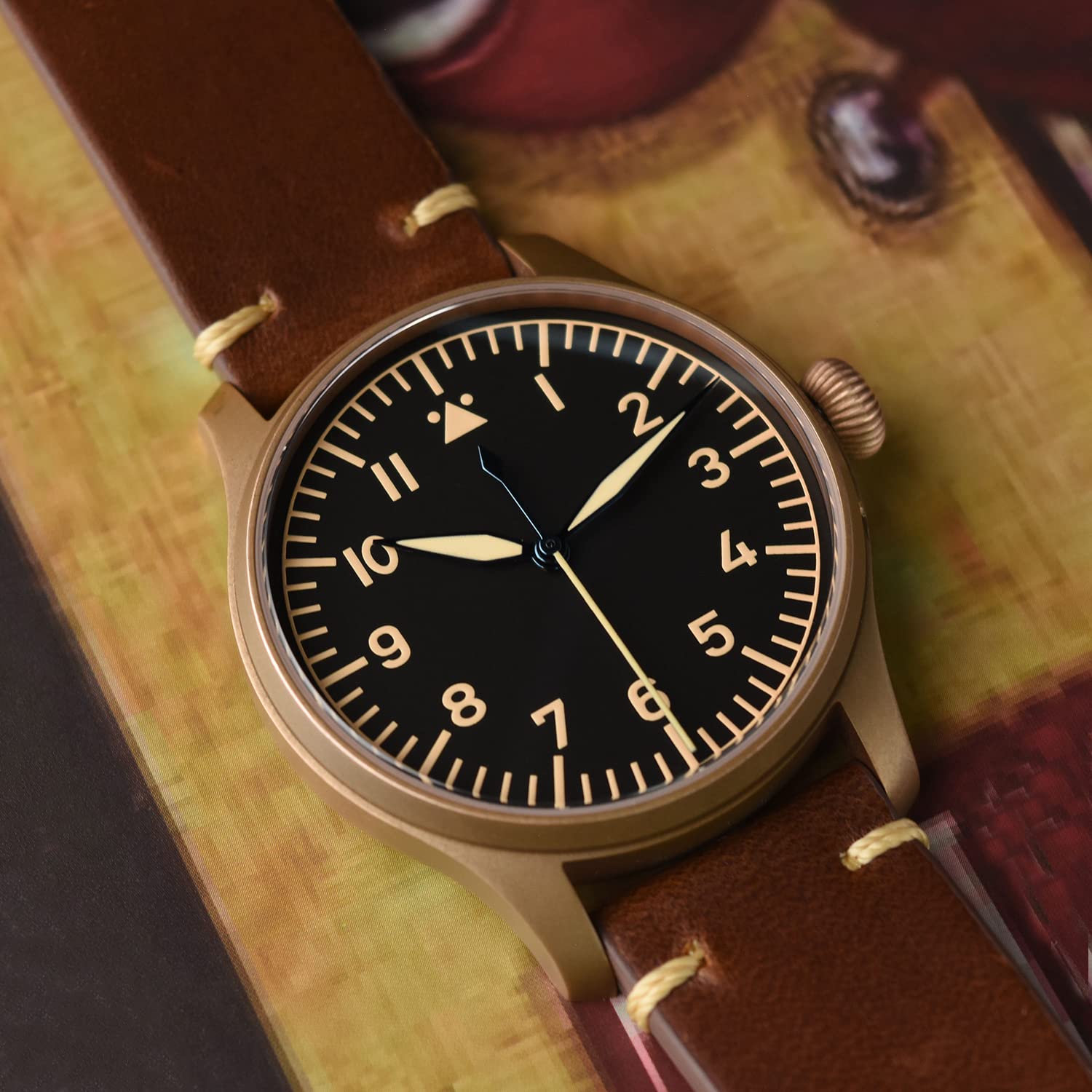 Hruodland F021 Herren-Automatik-Pilotenuhr, 100 m, wasserdicht, PT5000, automatisch, mechanisch, farbe 1