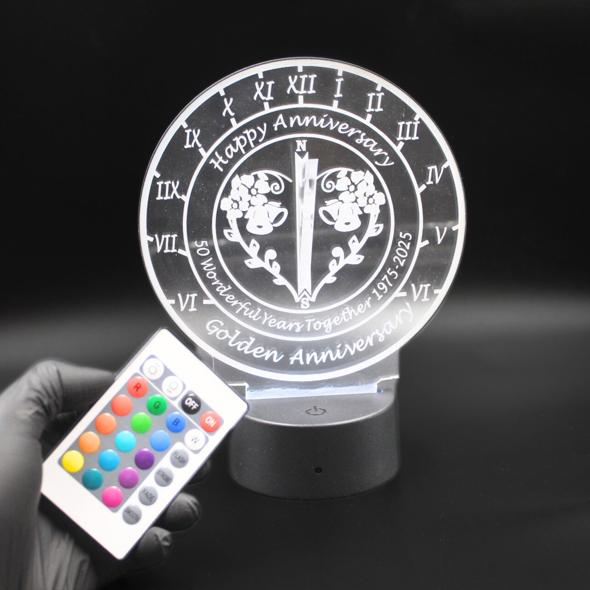 50th Golden Anniversary Sundial Clock 16 Colors Remote Control, Clock Design Wedding Commemorative Lamp
