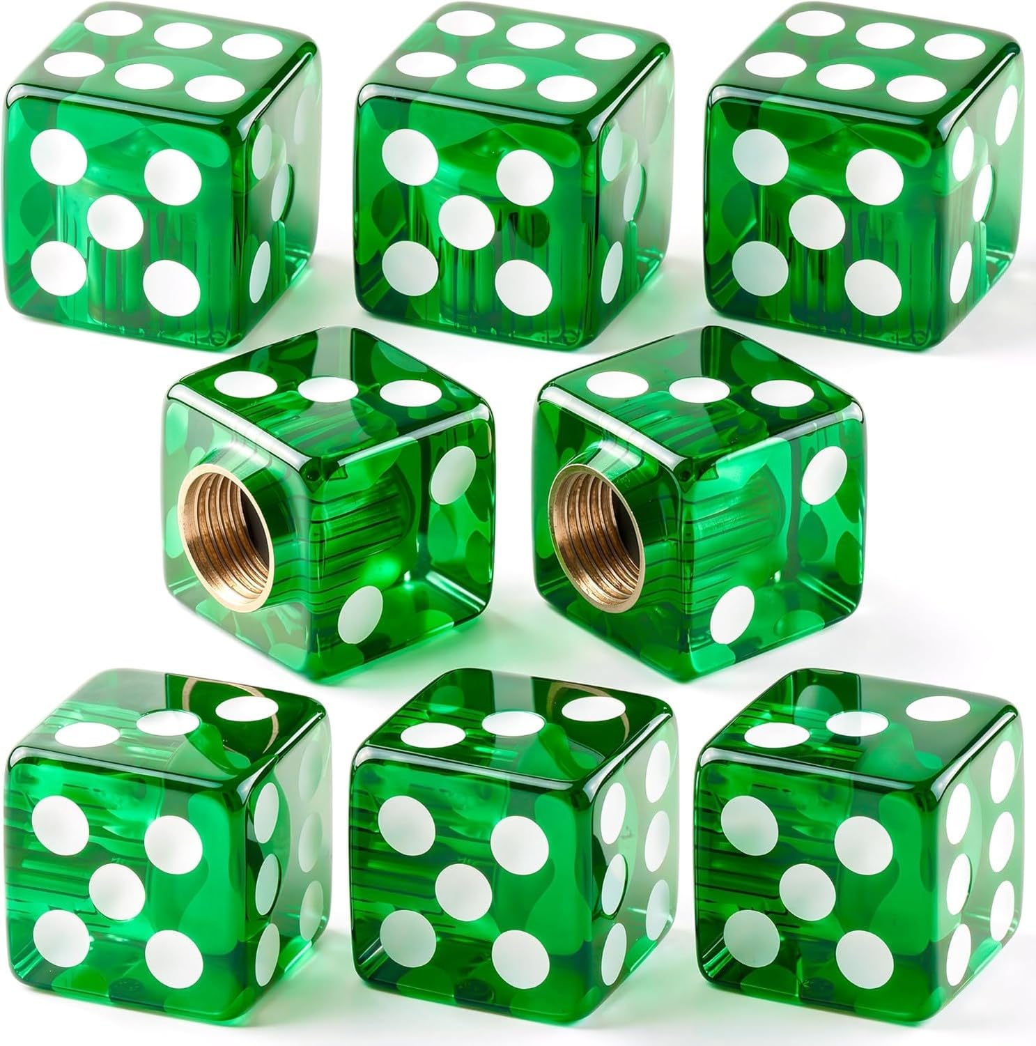 WOMGKDA Dice Shape Tire Valve Stem Caps 4PCS, Universal Copper Core Dustproof Tire Valve Covers for Cars, SUVs, Trucks, Motorcycles and Bicycles, Green, 8 PCS