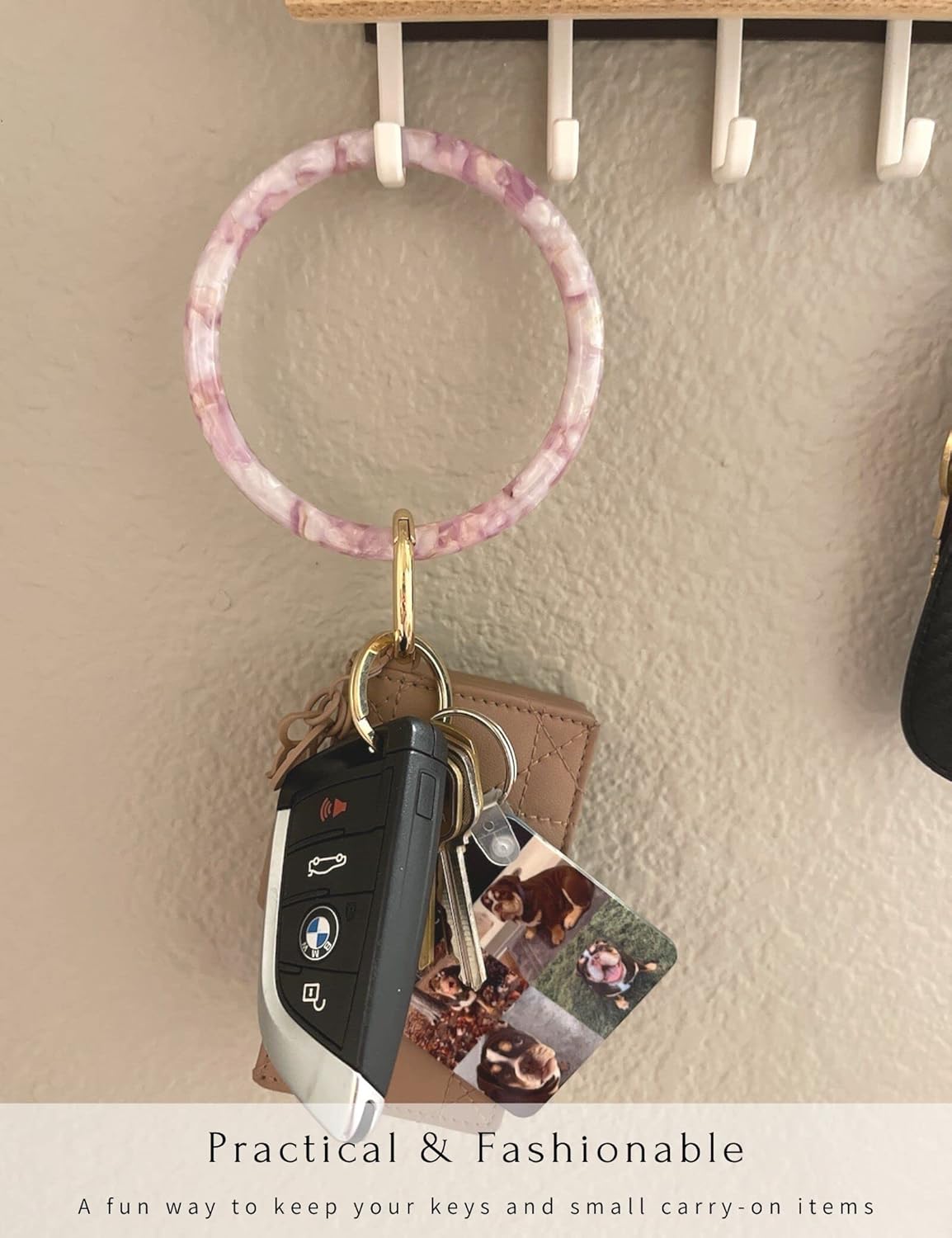 Mymazn Key Ring Bracelet Wristlet Keychain Bangle Keyring for Women, Acetate Round Key Chain - Image 6