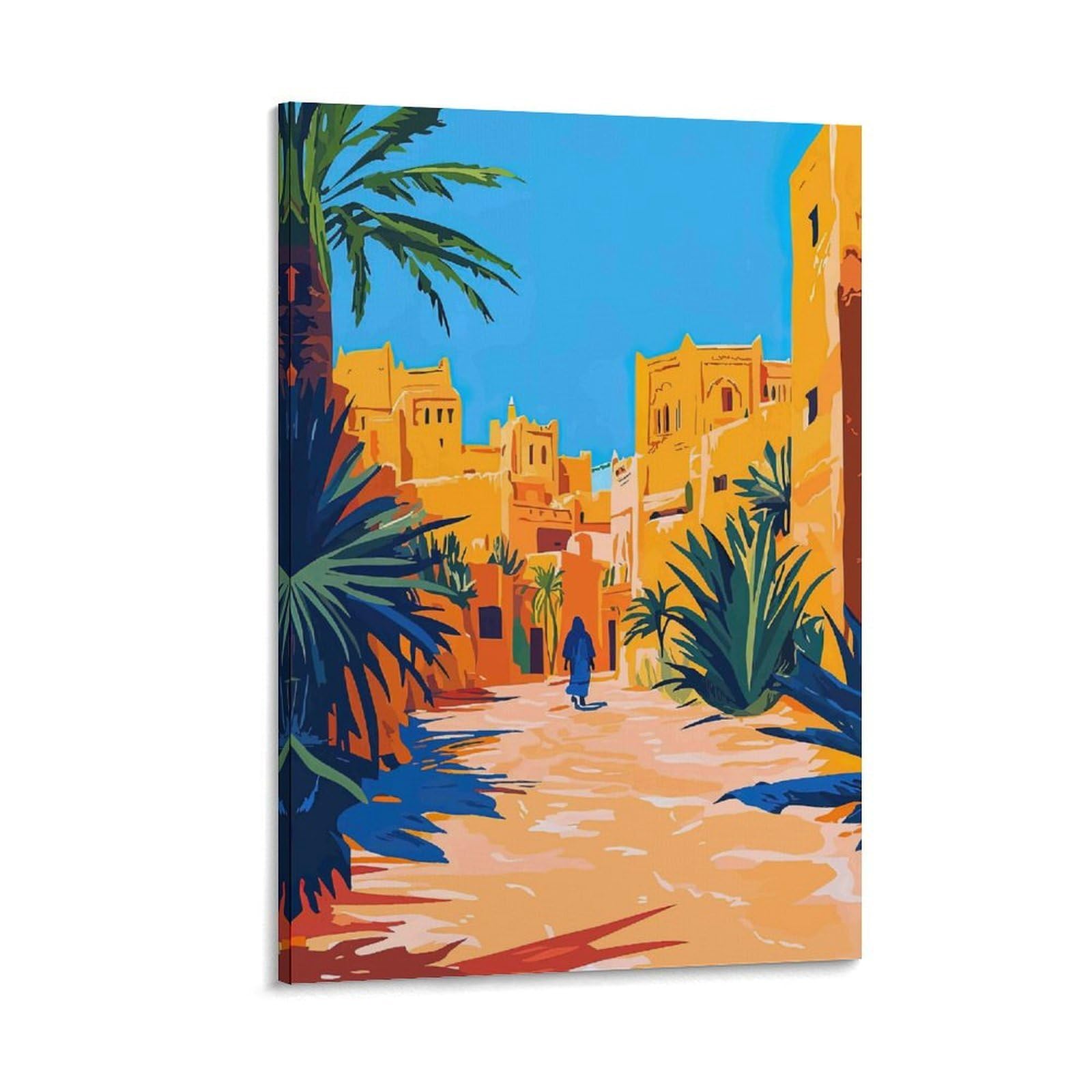 DHBANEIOK Desert Village Scene Poster Artwork Canvas Prints Picture Modern Canvas Wall Art Picture Wall Hanging for Home Decorations 20x30inch(50x75cm)