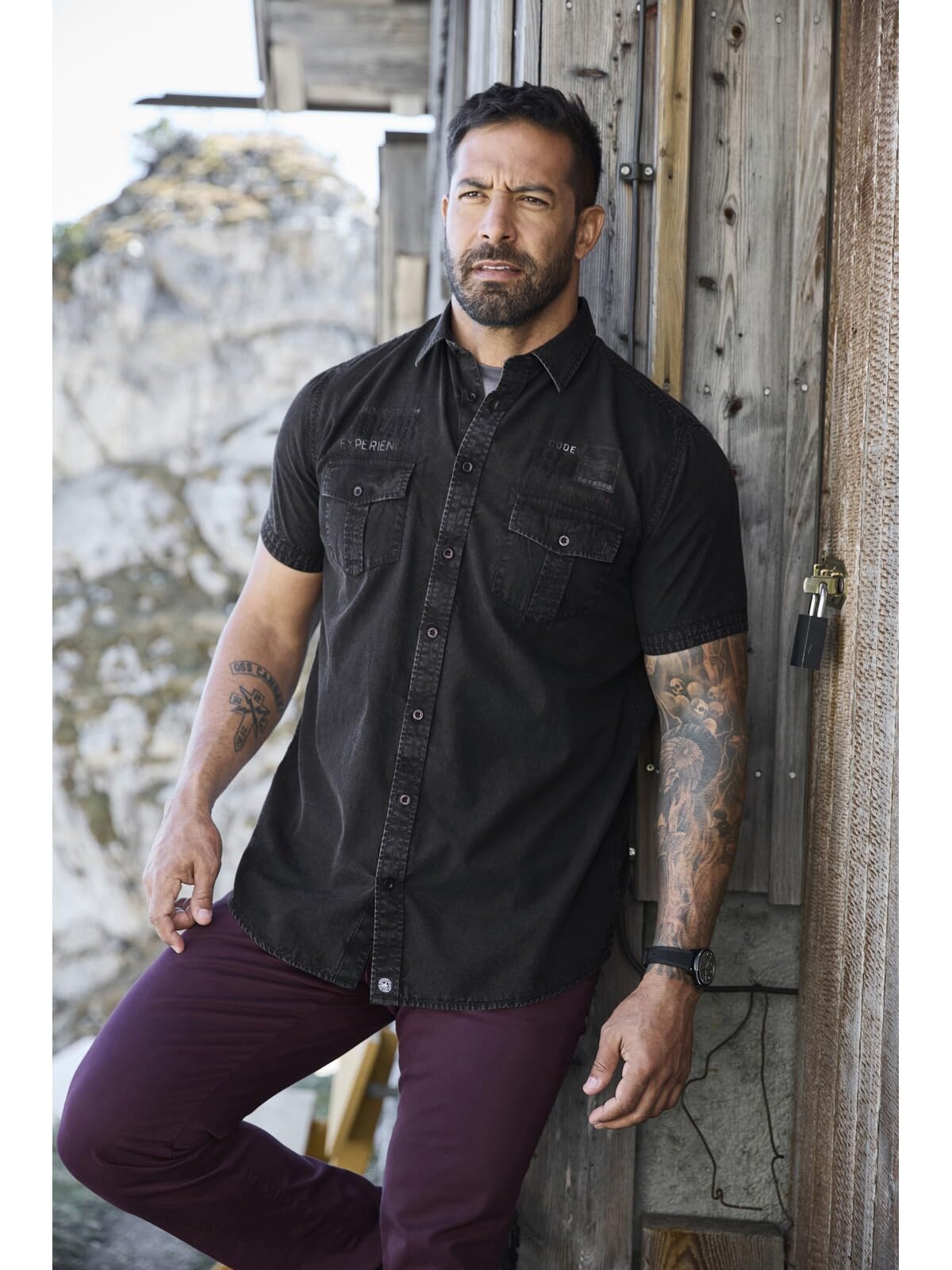 Jan Vanderstorm Herren Kurzarmhemd Alpri | aus 100% Baumwolle mit Acid-Wascheffekt, bequemer Comfort-Fit für Männer, Kentkragen-Details, große Größen L–7XL
