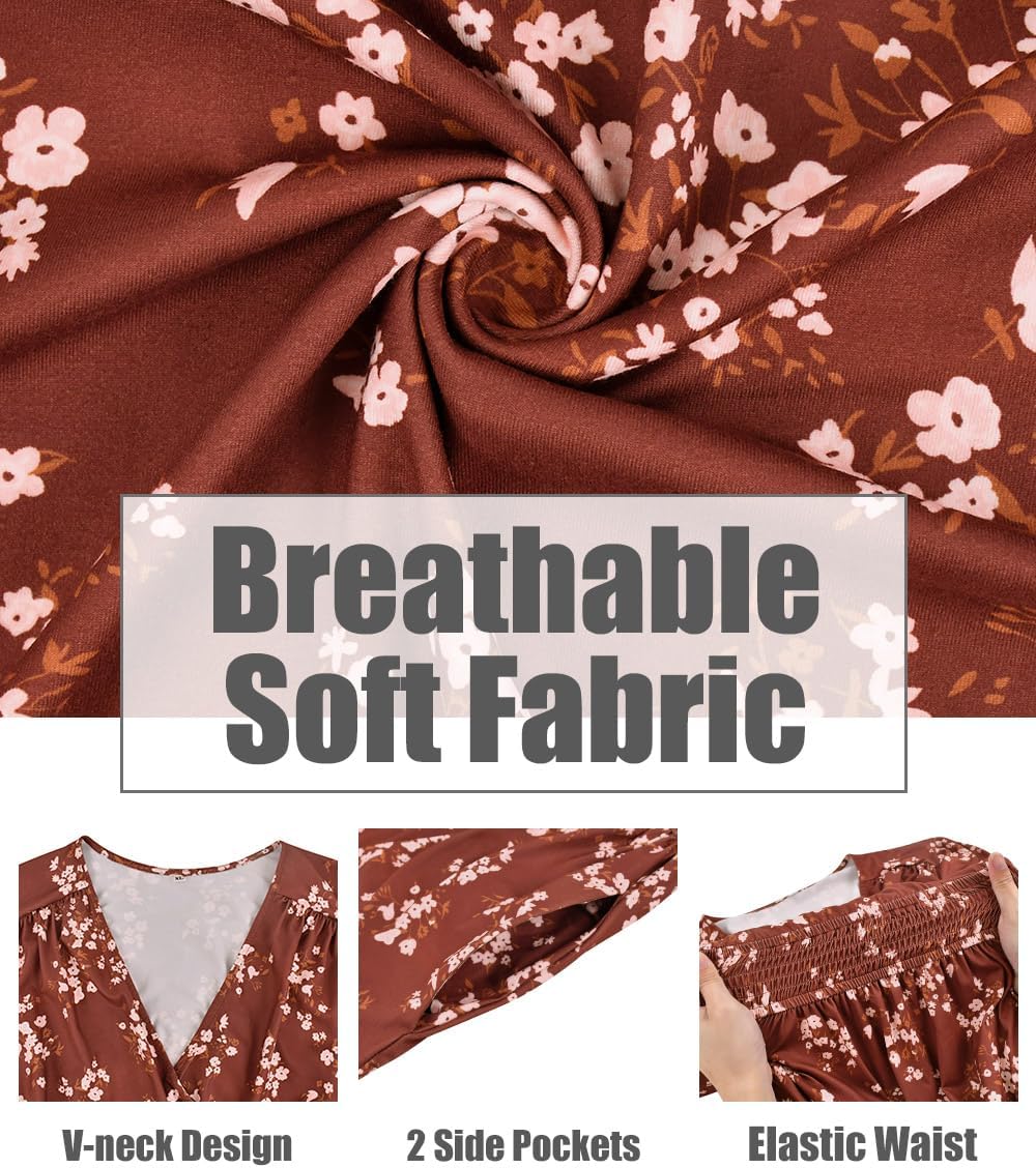 CARCOS Plus Size Dresses for Curvy Women V Neck Summer Maxi Dress Short Sleeve Floral Boho Dress Smocked Waist Beach Dress - Image 6