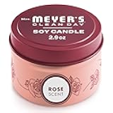MRS. MEYER'S CLEAN DAY Soy Tin Candle, 12 Hour Burn Time, Made with Soy Wax and Essential Oils, Rose, 2.9 oz