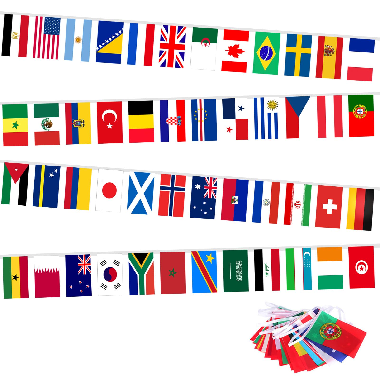 Guirlande de drapeaux wm 2026, 15m wm Drapeau de football, Guirlande 48 Pays drapeaux, Décoration Intérieur Extérieur pour Jardin Bar Restaurant Club (1 Pcs(14x21))
