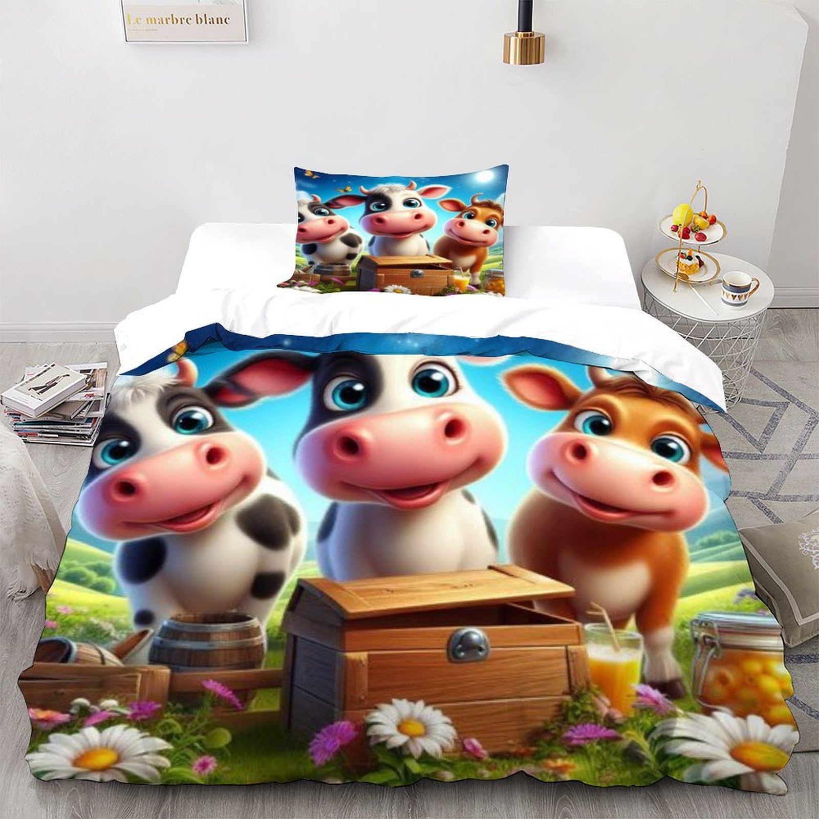 Housse de couette cow cartoon pour une chambre d'enfant sur le thème de la nature sauvage