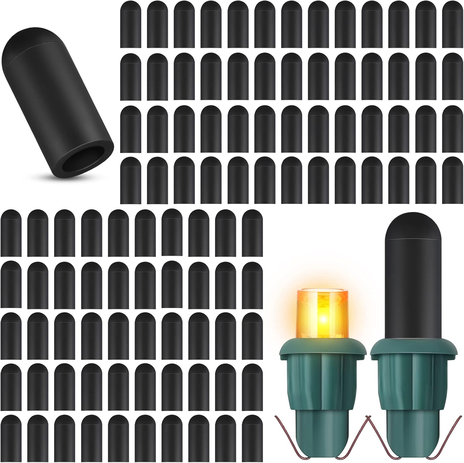 Zonon 200 Pieces No Glow Caps Christmas Glass LED Glow Plug
