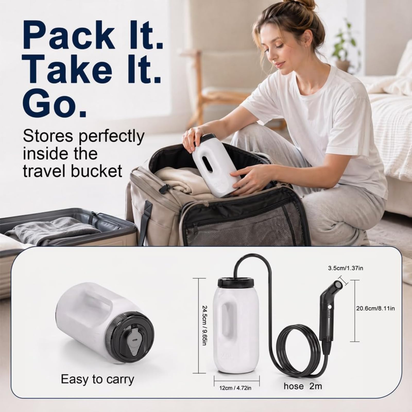 Rociador de bidé eléctrico portátil con tanque de agua de 2,5 l | Batería recargable de 800 mAh, presión de agua ajustable para viajes e higiene personal(white)
