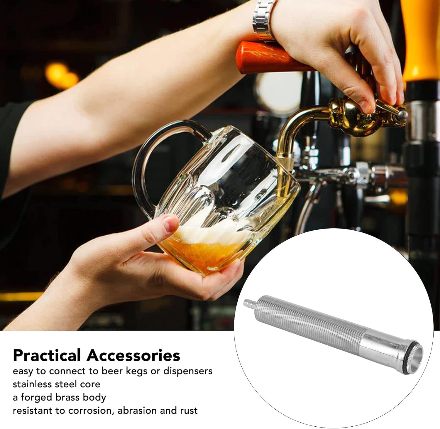 HEEPDD G5/8 Draft Beer Faucet Extension Tube, 6.1 Inch Stainless Steel Tap Extender for Home Brewing, Keg Dispenser Accessories