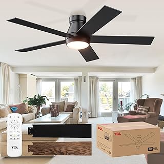 TCL 52" Ceiling Fan with Lights, Black Flush Mount Ceiling Fans with Remote Control,