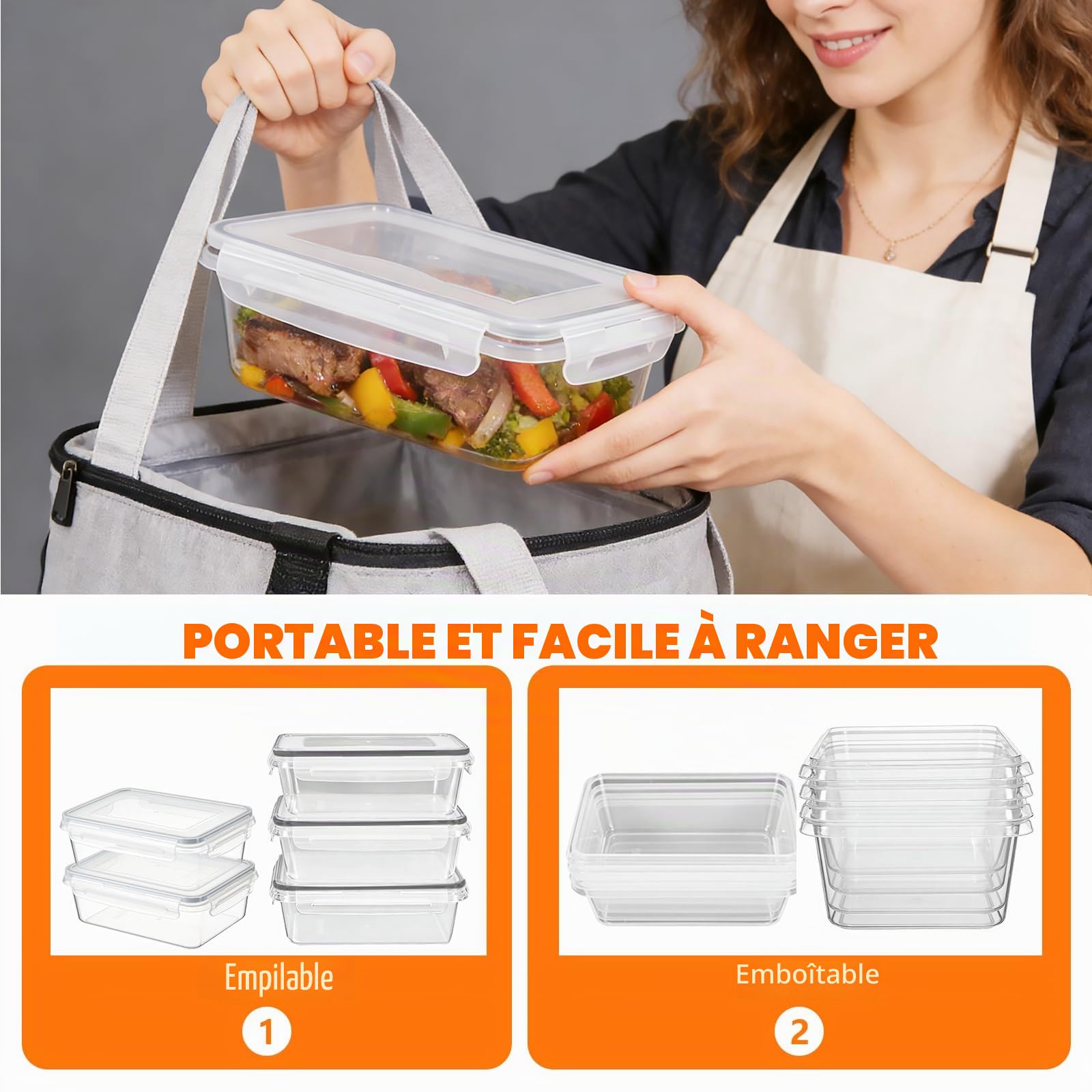 Boîte Conservation Alimentaire, 10 Pièces De 1l, Boîte Alimentaire Sans Bpa, Plastique Boîte Hermetique Alimentaire, 100% Étanche, Pour Congélateur, Frigo, Micro-Ondes & Repas à Emporter