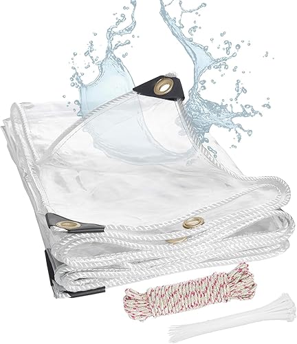 Miniatura 9 de FoundGo Lonas transparentes de 6 x 10 pies, vinilo de PVC resistente de 20 mil de grosor, lona de vidrio con ojales de metal, protege contra el