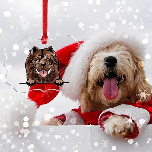 Miniatura 6 de WoGuangis Chow Chow - Adornos acrílicos novedosos para regalo de Navidad, regalo para dueño de perro, árbol de Navidad, adornos colgantes de