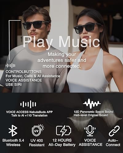 Miniatura 2 de Lentes inteligentes de IA mejorados 2025 impulsados por ChatGPT, traducción en tiempo real (más de 110 idiomas), gafas de sol Bluetooth 5.4 para