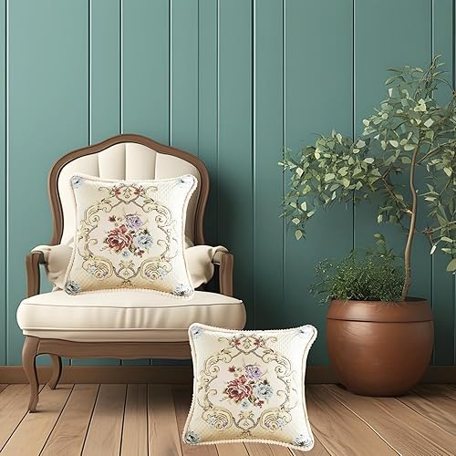Miniatura 4 de SZHELEJIAM Juego de 2 fundas de almohada bordadas vintage de jacquard, funda de cojín para tapicería de sofá, dimensiones 18.8 x 18.8 pulgadas