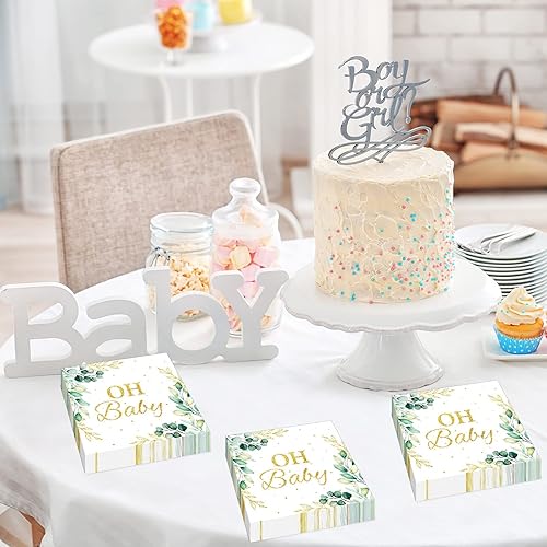 Miniatura 5 de Servilletas de Eucalyptus Leaf Oh Baby Greenery Baby Shower Suministros para fiesta de baby shower, servilletas de papel desechables para baby