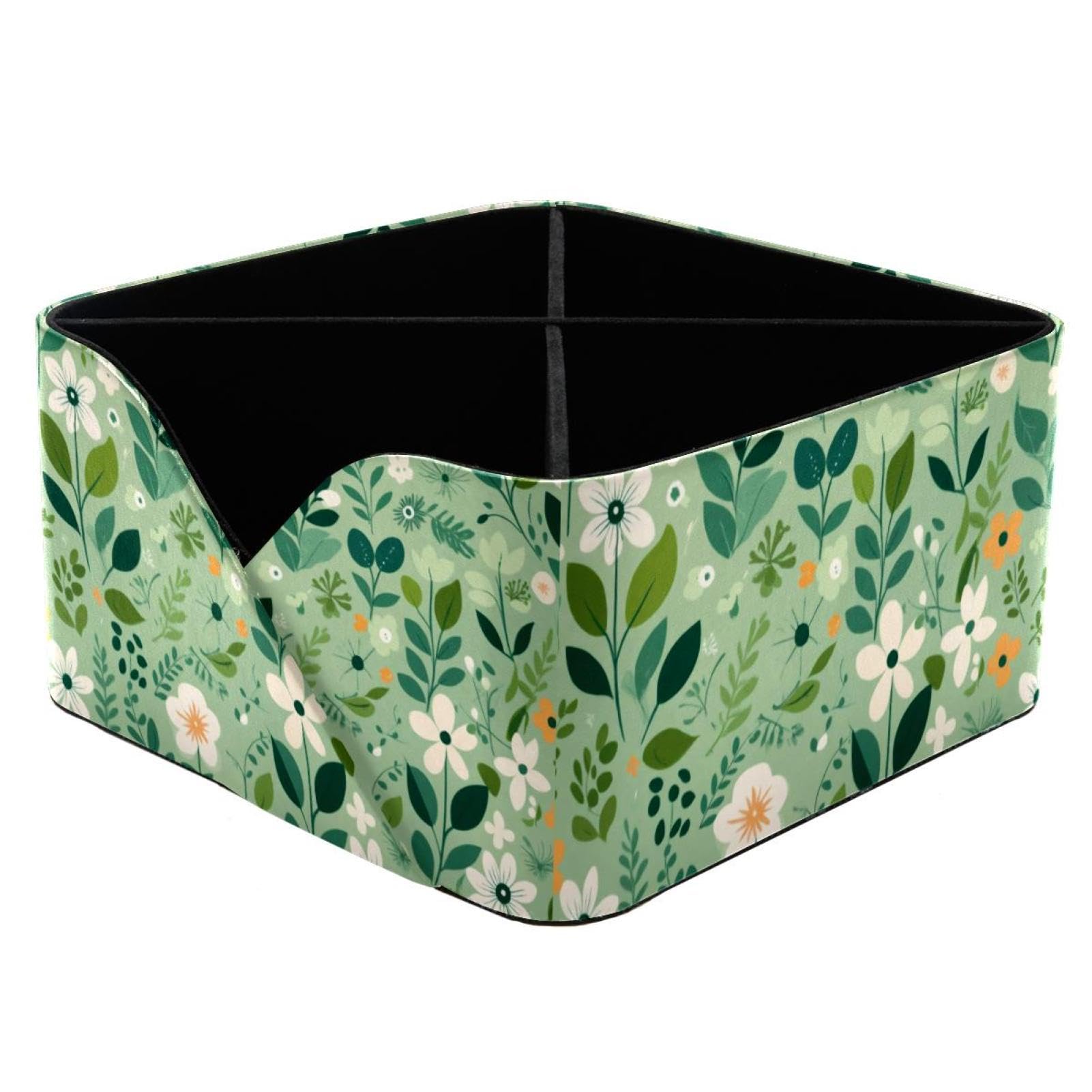 Porte-stylos rectangulaire et organiseur de papeterie à motif floral vert