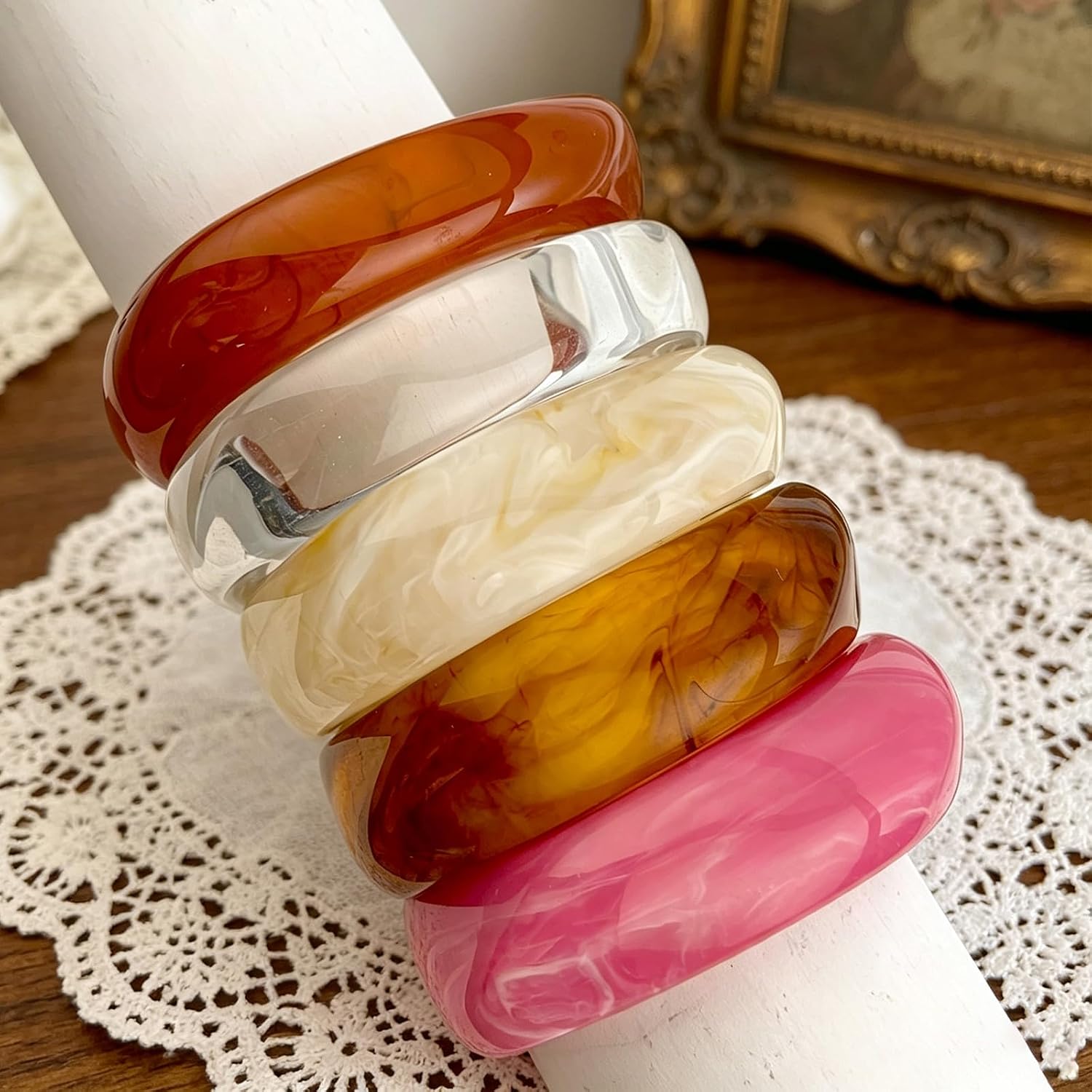 5 PCS Acrylic Resin Bangle Bracelet For Women Chunky Acrylic Resin Bangles Bracelets Colorful Glass Square Bracelets Irregular Cuff Jewelry Gift