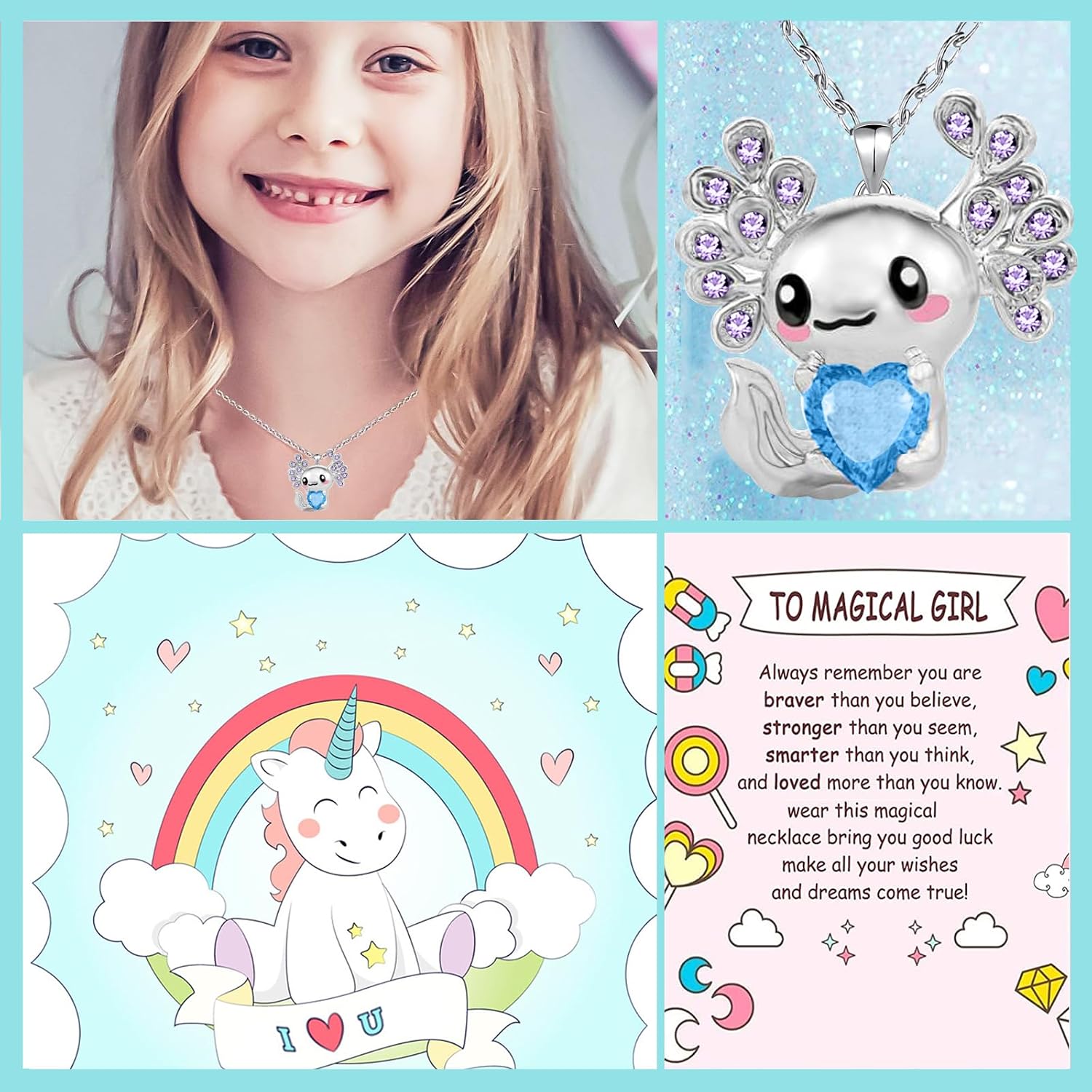 M&Ostyle Cute Axolotl Necklace for Girls Boys Crystal Pendant Necklaces Gifts Jewelry Gifts for Girls Daughter Boys Son Granddaughter Niece Birthday Christmas Graduation Gift