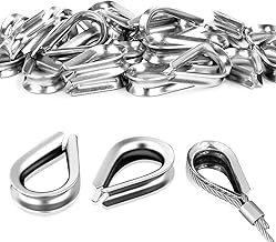 Galvanized Wire Rope Thimbles 30 Pieces Galvanized Steel Thimble 4 mm Wire Rope Thimble Thimbles Eyelets for Ropes, Steel Thimble Galvanized for Steel Ropes, Rigging Cables