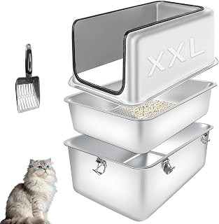 Katzenklo Edelstahl XXL, 23.6''Lx15.7''Wx12''H Extra große, halb geschlossene, h