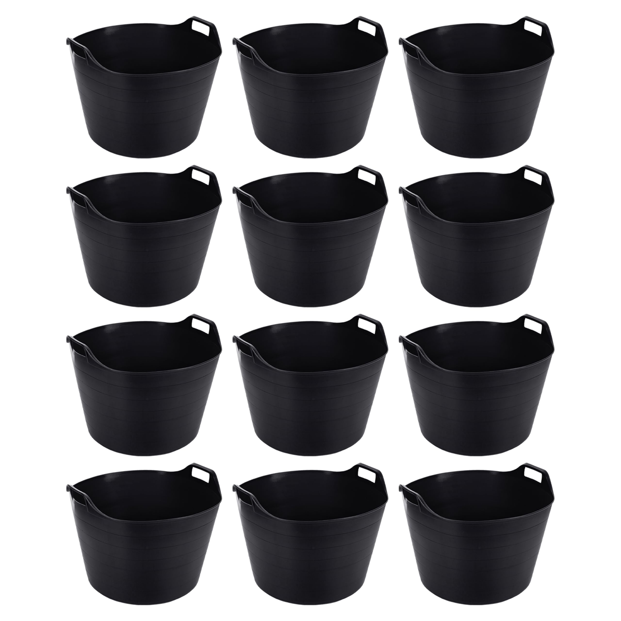 75L Litre Large Robust Flexi Tubs Multipurpose Flexible Rubber Storage Container Buckets Garden Trugs Laundry Basket Polyethylene Flex Tub For Home Gardening Toys -Made in UK (Set of 12, Black)