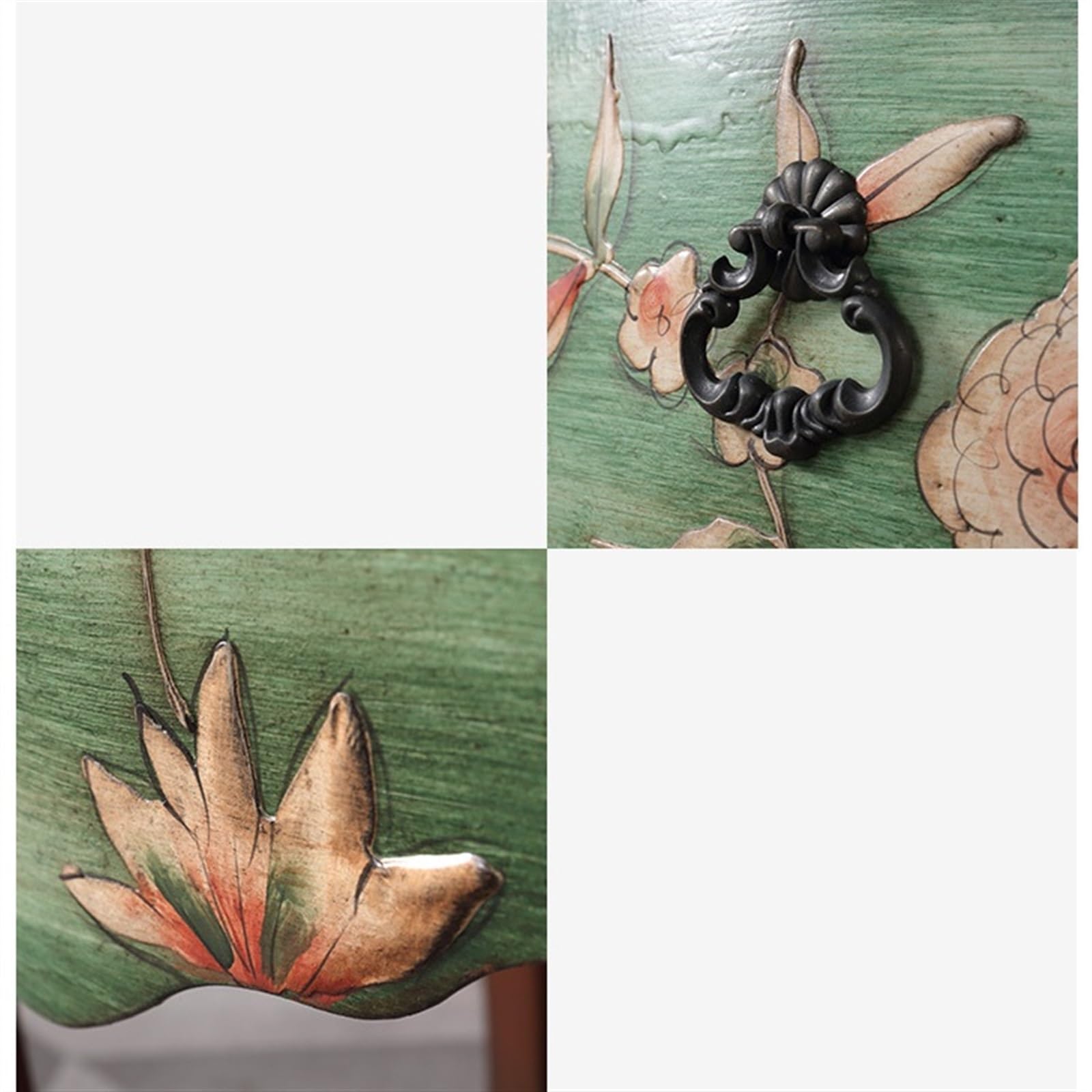 tavolino portaoggetti Comodino in legno dipinto, mobiletto laterale piccolo stile country, ad angolo, con cornice floreale
