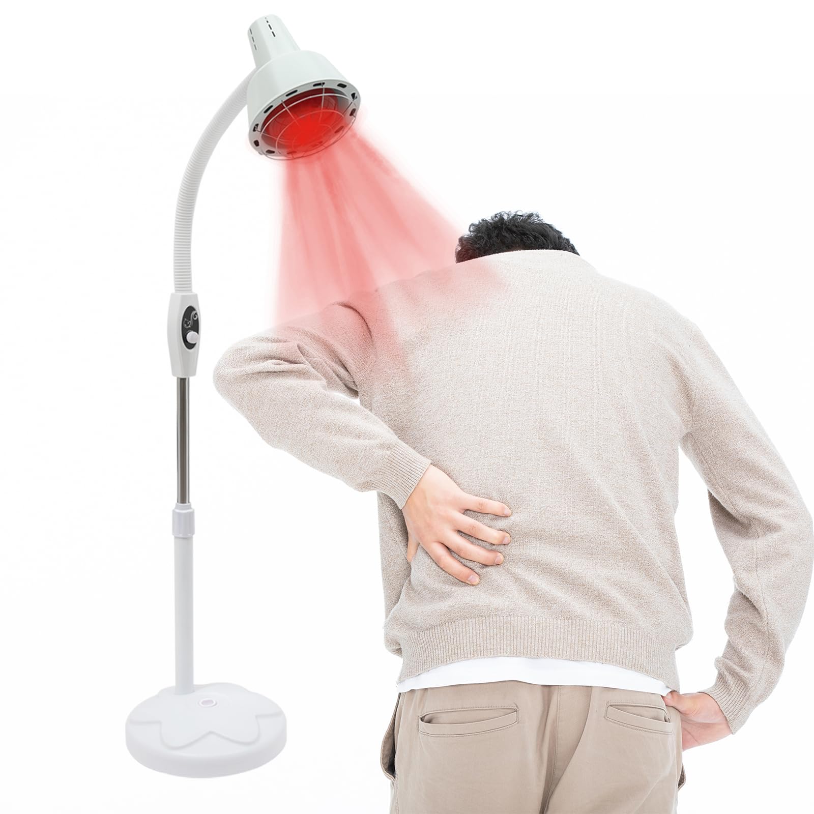 HHEMSTD Floor Standing Infrared Therapy Lamp, 275W Adjustable Temperature Red Light Heat Lamp, 360°Rotatable Single Head Far Infrared Physio Lamp, Height 1.26-1.56m for Joint Muscle Pain Relief