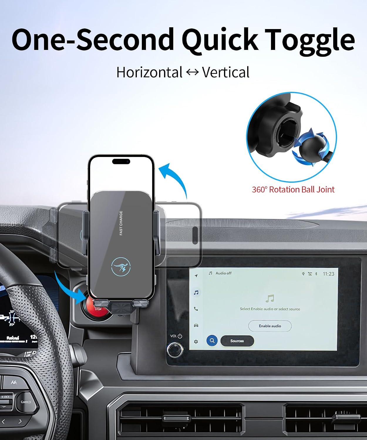 15W Wireless Fast Charger for 2024 2025 2026 Toyota Tacoma Accessories 8 inch Screen Fixed Clip, Interior Decoration Mobile Phone Mount, 360° Rotation, Vehicle-Specific Custom Mount