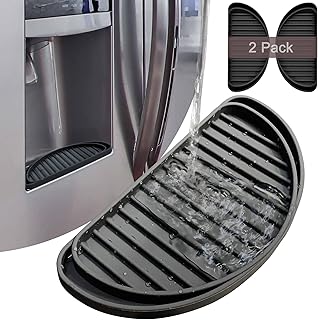 KindGa Refrigerator Drip Tray Catcher, Mini Fridge Drip Tray Protects Ice and Water Dispenser Pan,Fridge Spills Water Pad Catch Basin for Drainage 2 Pack (Semi-Circular,Black)