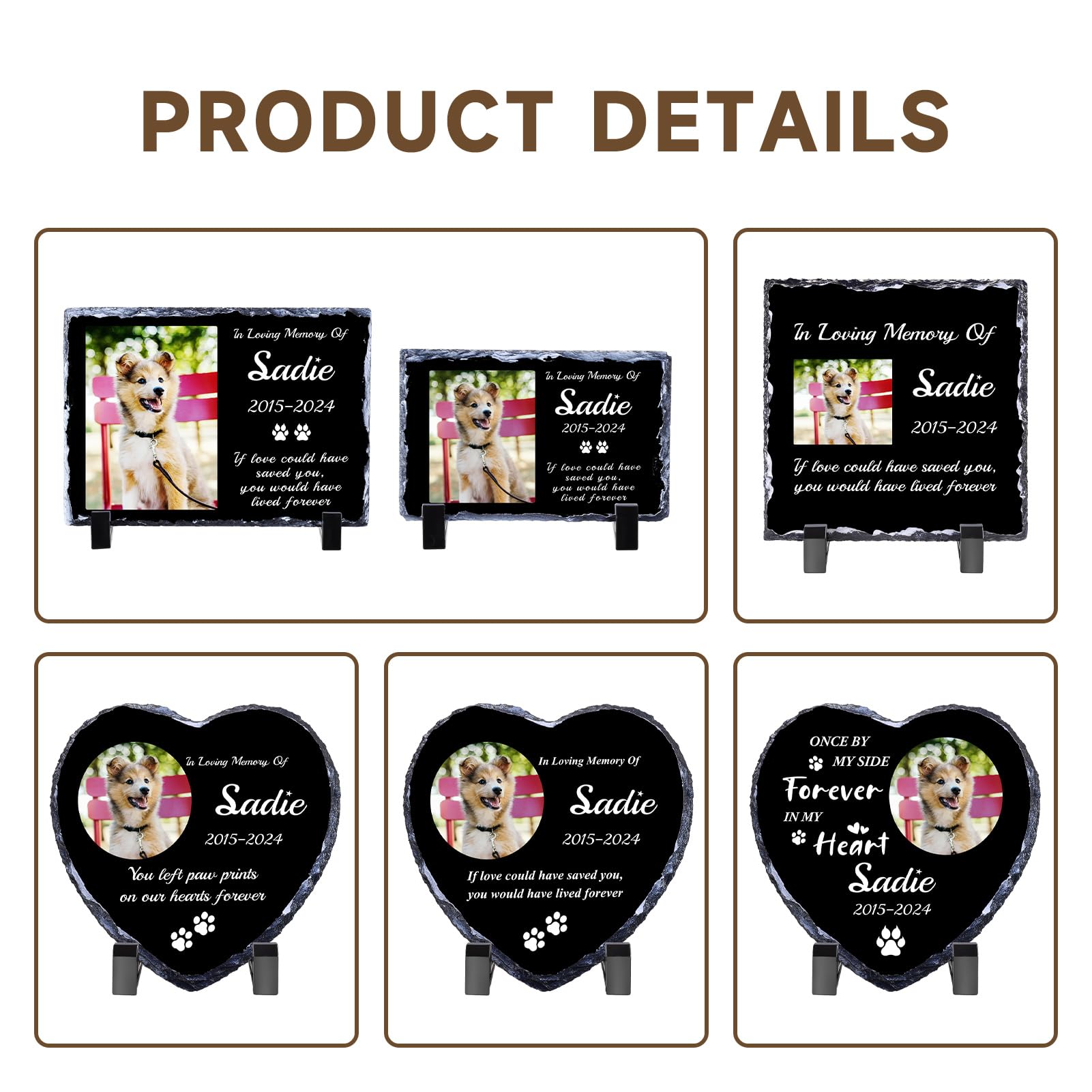 WACAR Personalized Dog Memorial Stones, Garden Stone Pet Grave Markers Headstone, Custom Rock Slate Frames Loss of Cat Sympathy Gift, Cemetery Decorations