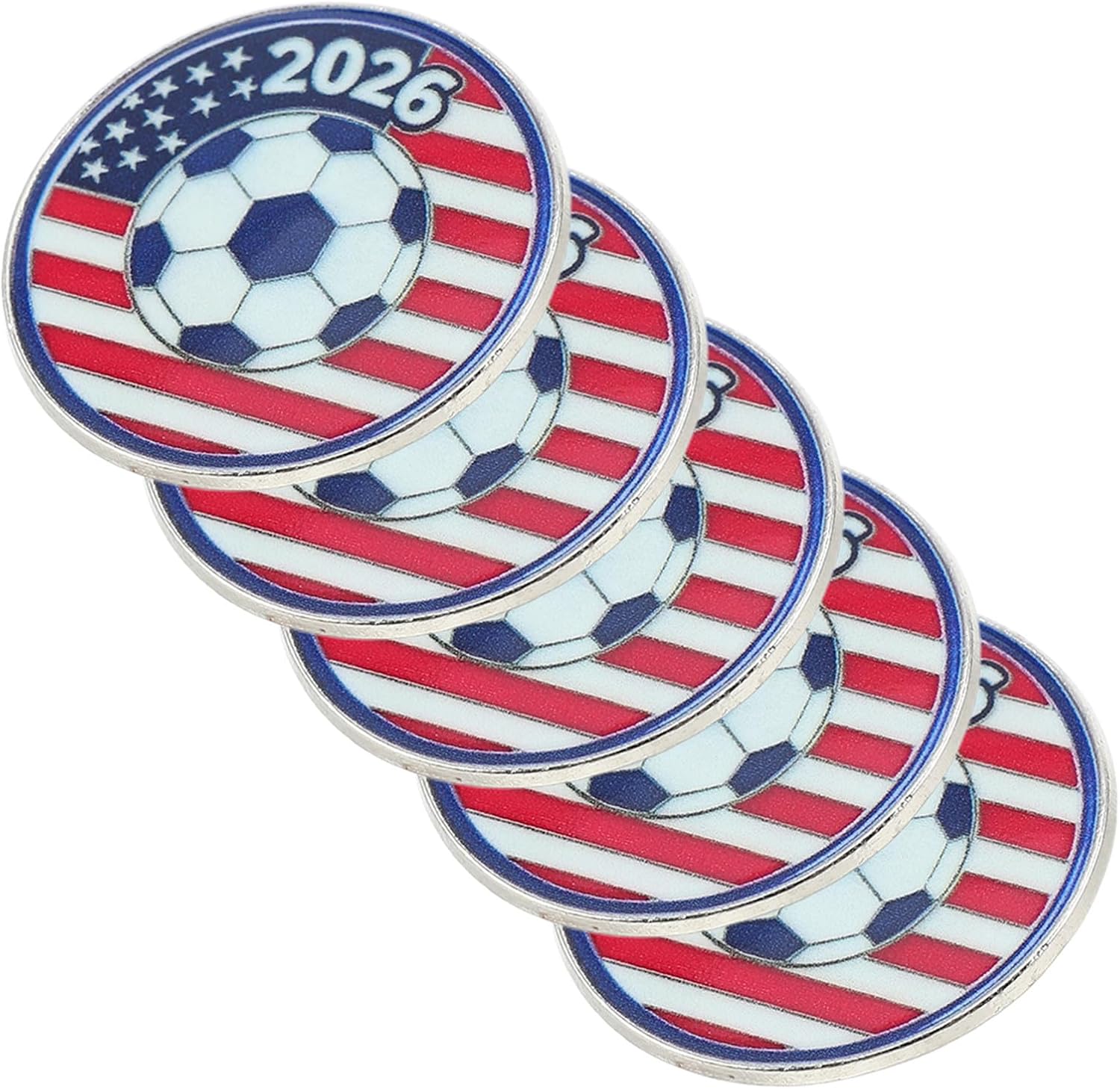 Cabilock 5pcs American Flag Soccer Lapel Pin with Enamel Printing and Lightweight Alloy Material, round Brooch for Backpacks and Jerseys, Sports Fan Souvenir for Parties and Events