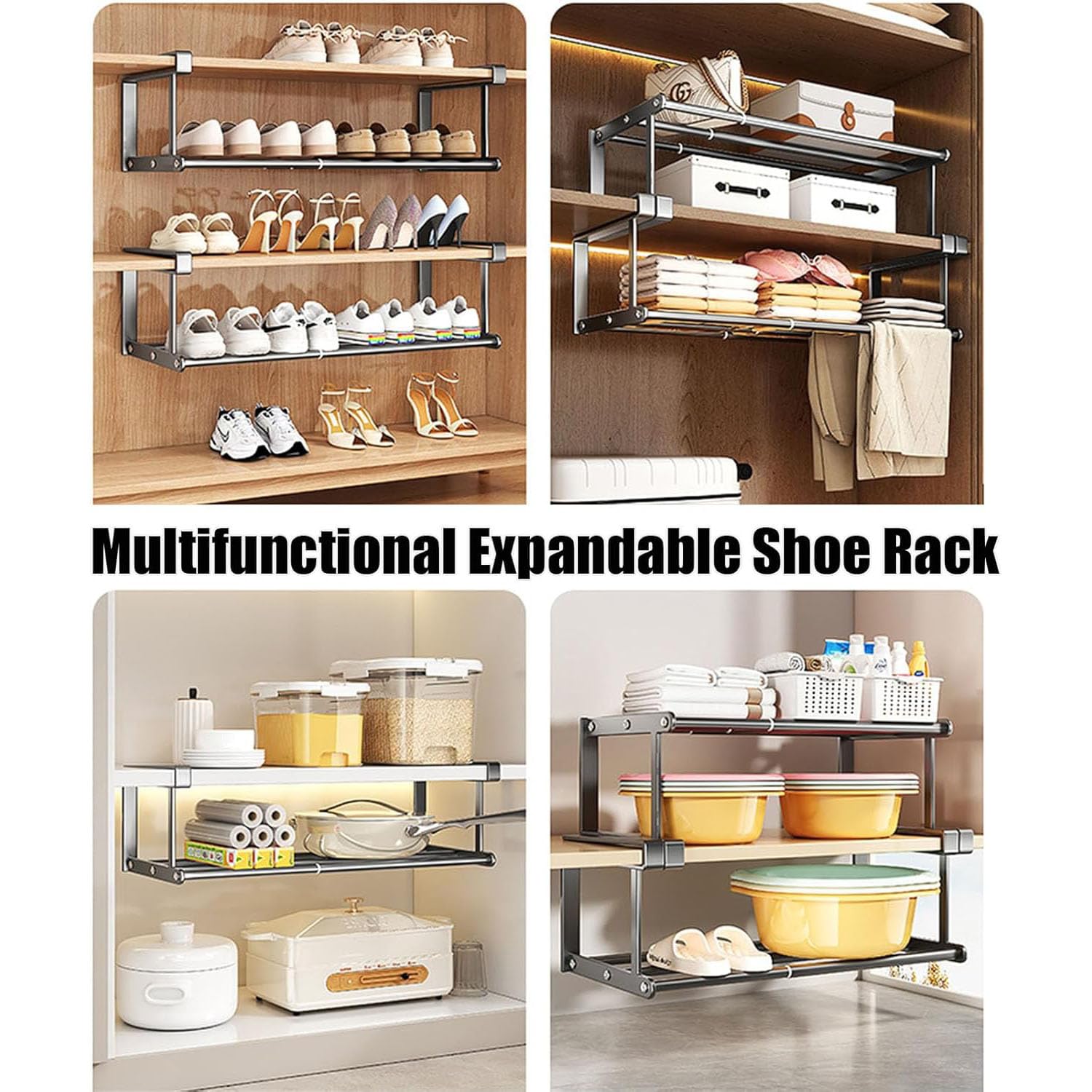 Slimdescent - Zapatero extensible ajustable para zapatos, ropa y ac retráctil para cabi y armarios
