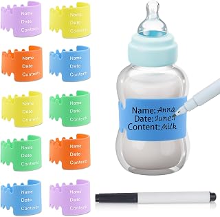 10PCS Bottle Labels Daycare Reusable & Silicone Baby-Bottles-Label for Daycares Writable, Bottlebands for Daycare for Write Name/Date Labels for Baby Bottles, Bottle Name Bands Anti-Slip