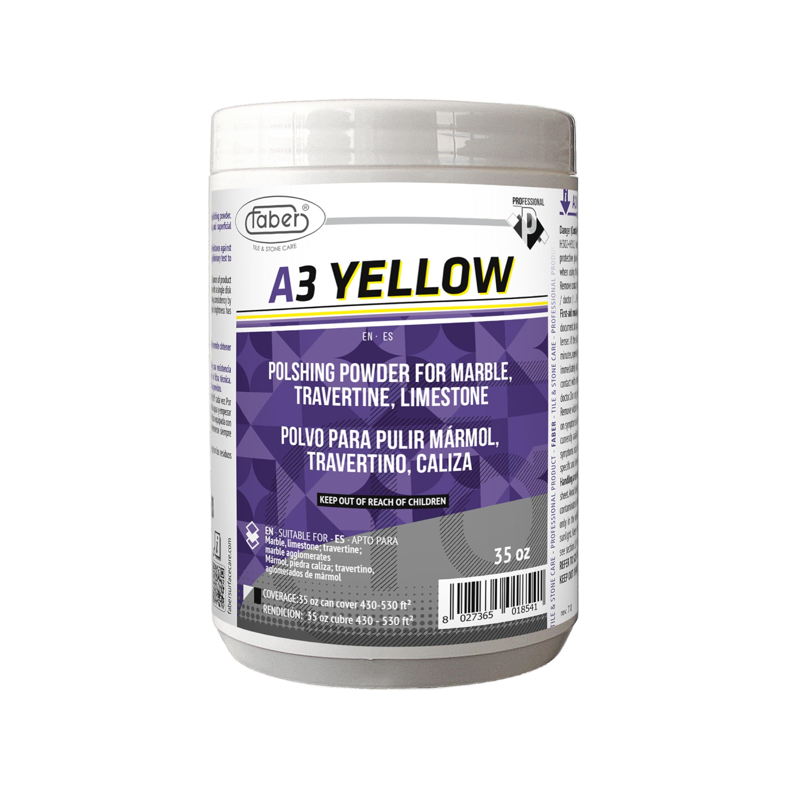 Faber - A3 Yellow 1 kg. - Poudre de polissage humide pour le polissage à effet vitrifié de tous les matériaux calcaires tels que le marbre, le calcaire, le travertin et les agglomérés à base de
