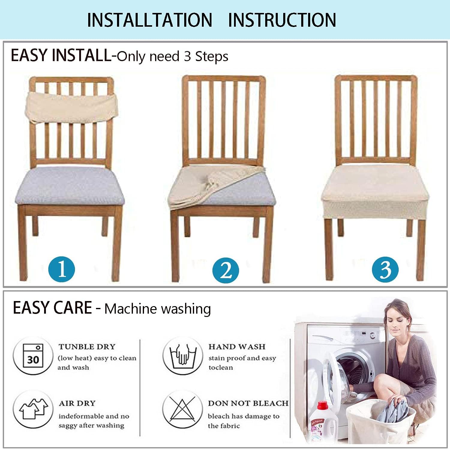Stretch Lattice Jacquard Waterproof Chair Seat Covers for Dining Room 1/2/4/6 PCS Chairs Covers Dining Chair Covers Kitchen Chair Covers (Navy,6 Pcs)