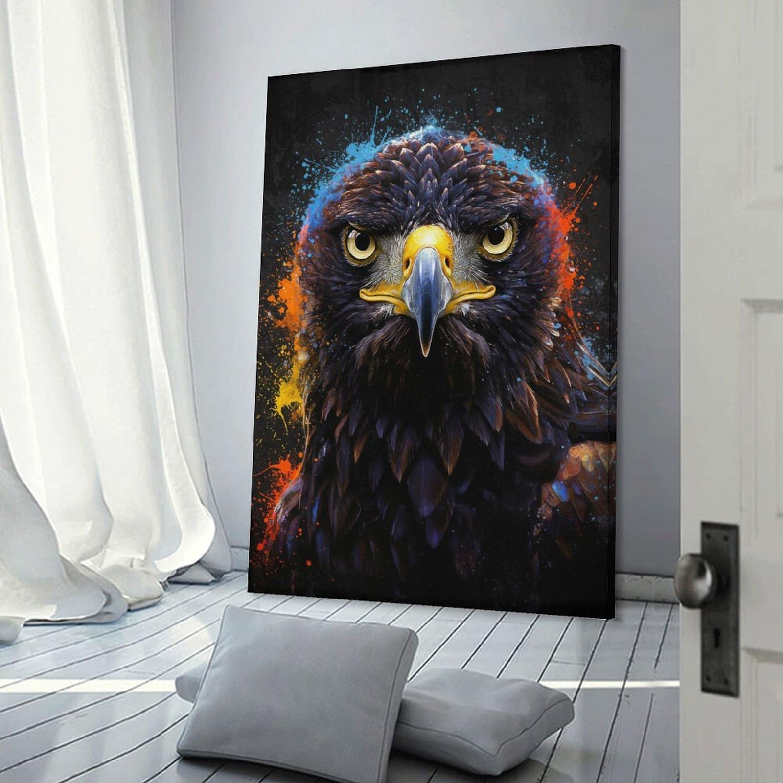 Junmoney Frame-Style-17 Eagle With Colorful Splashes Canvas Wall Decor, 20X30inch(50X75cm), For Wall Displays, Bedrooms Or Room Updates, Wall Decor Suited To Curated Displays