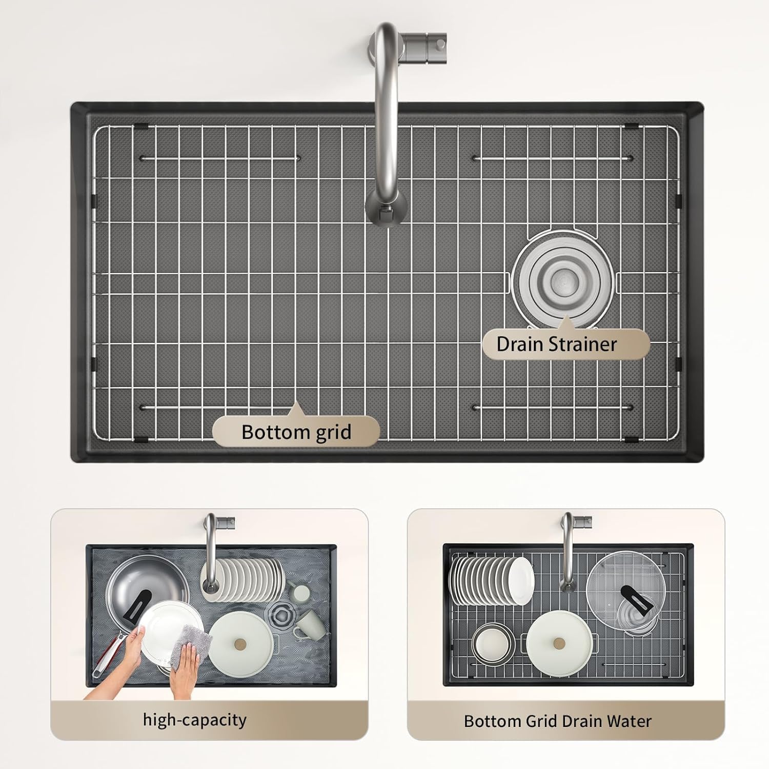 32 Inch Undermount Kitchen Sink, 304 Stainless Steel with Nano Coating, Single Bowl, Modern Design for Workstation, RV, Prep Kitchen & Bar, Drain Assembly Included, 32x19 Inch (Black)