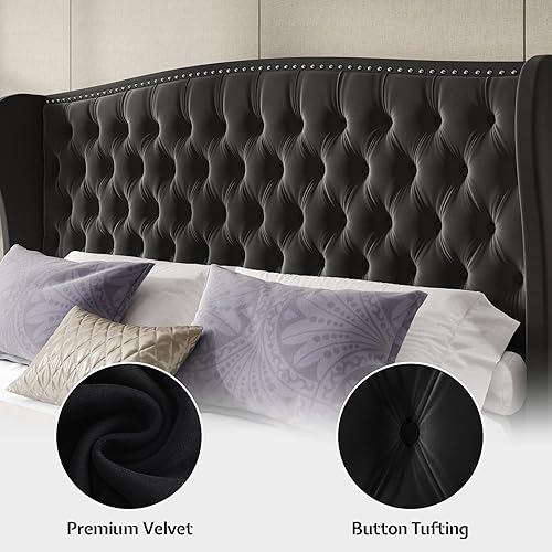 Miniatura 5 de Base de cama ajustable tamaño King con cabecero copetudo y respaldo de ala, base de cama ajustable inteligente con doble motor y control remoto,