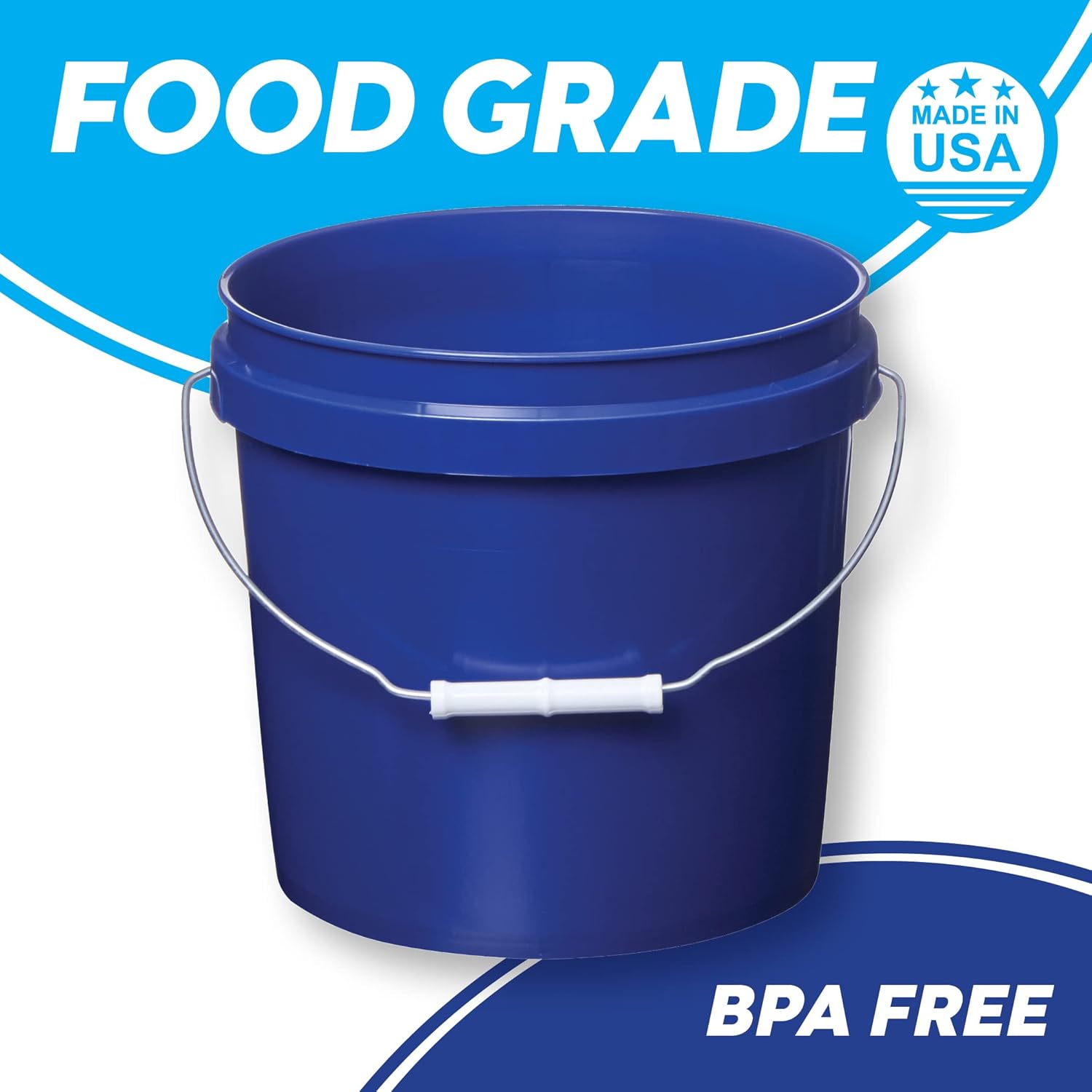 Consolidated Plastics 2 Gallon Food Grade Buckets, BPA Free Container Storage, Durable HDPE Pails, Made in USA (6 Pack, Blue) - NO LIDS