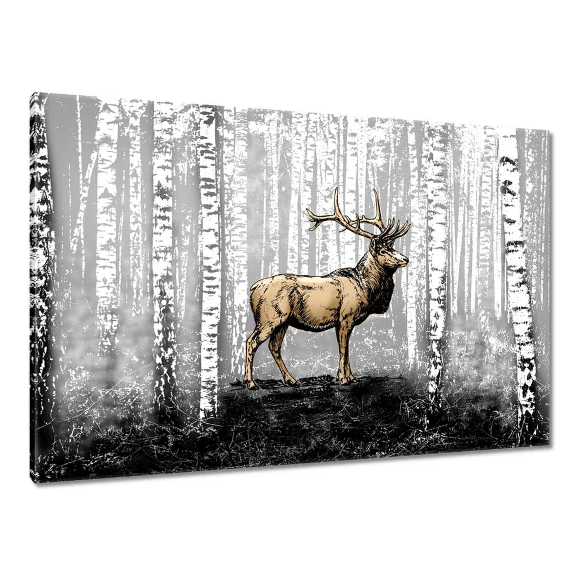 Pittura stampata su tela Wall Art Decor 100x70cm Cervo Betulla Foresta di betulla n. H6799M_PC1Z