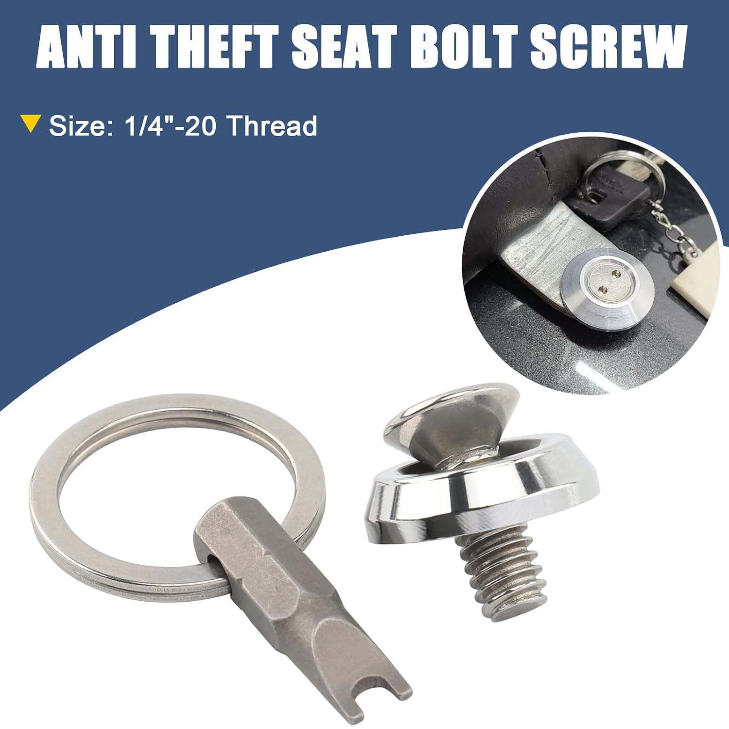 Anti Theft Seat Bolt Screw Nut 1/4"-20 Thread Fit for 1996-2024 Touring Road King Street Glide Road Glide Ultra Glide Sportster Iron 883 Dyna Street Bob Fat Bob Softail Fat Boy (Chrome)