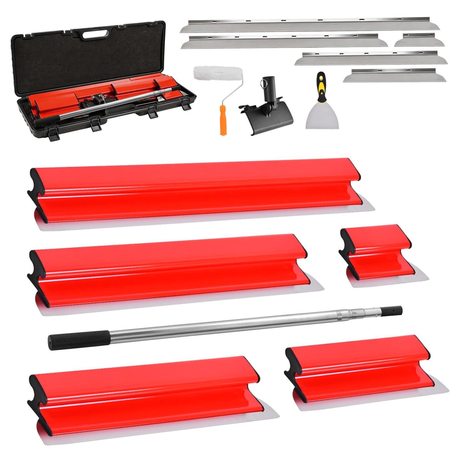 Flächenspachtel Set, Spachtel Werkzeug (20,40,60,80,100cm) Und 86cm-207cmTeleskopstange Mit Adapter, Multifunktionales Glättungsspatel-Kit Für Professionelle Anwendungen